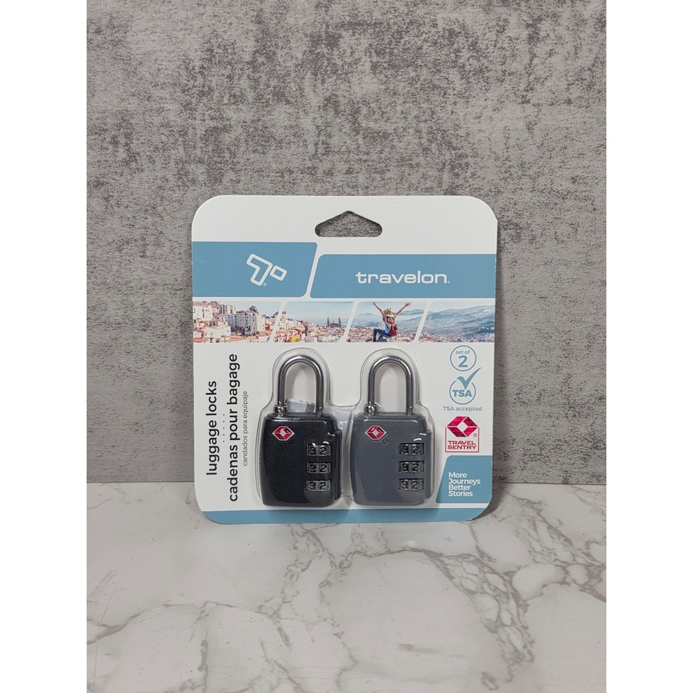 Travelon TSA Accepted 3-Dial Combination Luggage Locks Set of 2 Black Grey 13641